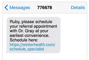 Patient Referral Reminder Text Message Example