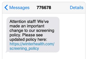 Health System Employee Onboarding Text Message Example