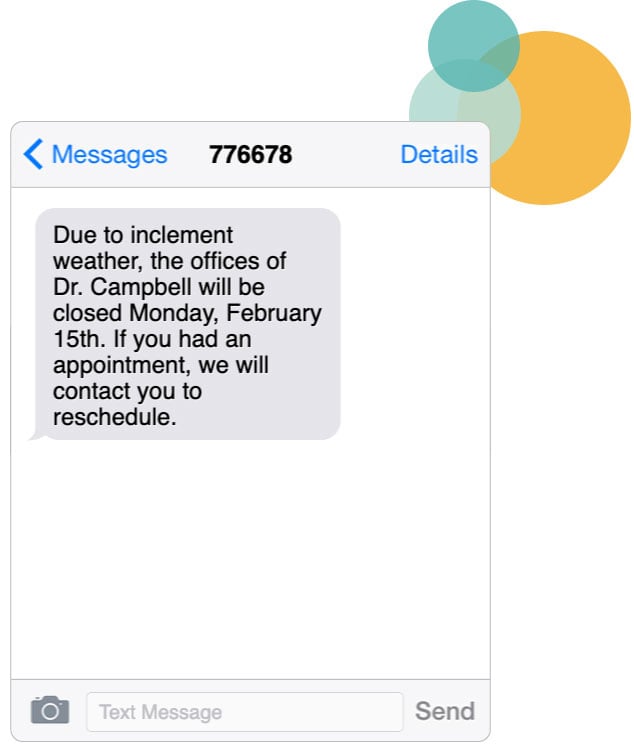 patient text message showing emergency medical office closure