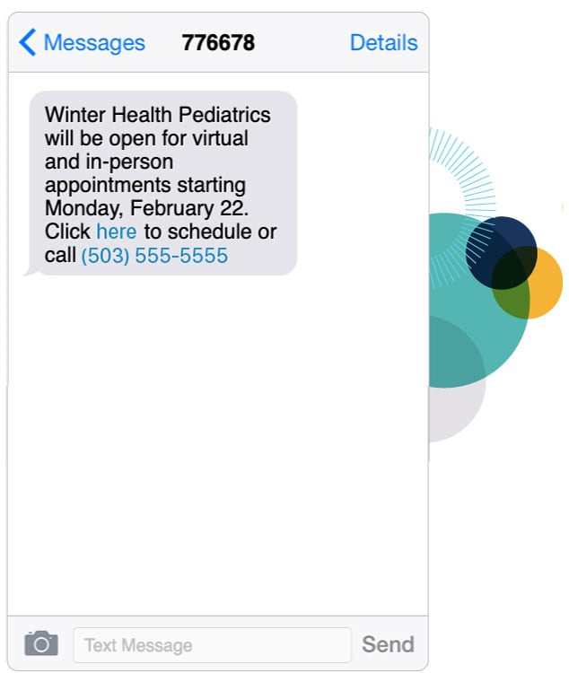 patient text message with office opening hours